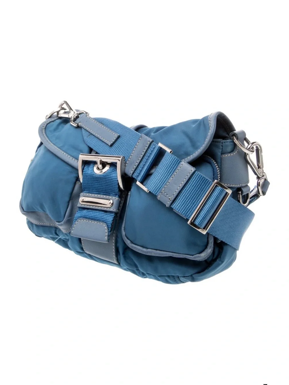 Prada Teal-Blue Nylon Shoulder Bag with Buckle Strap - Picture 3 of 7